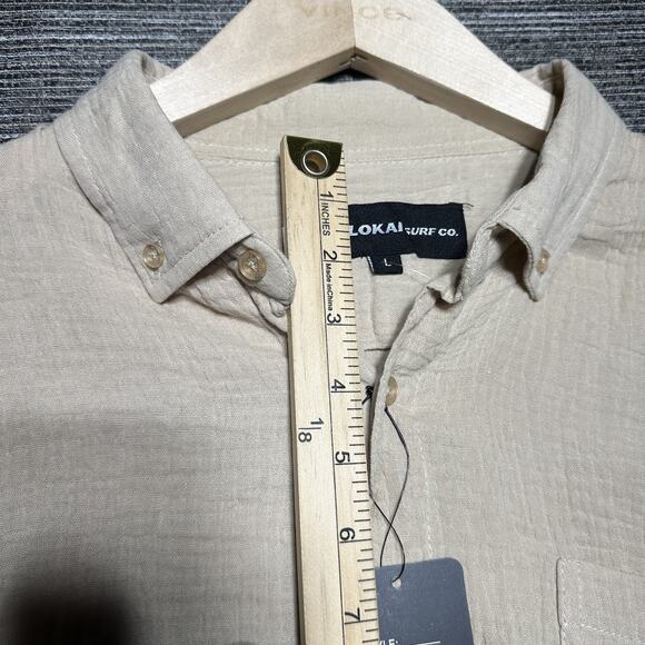 Molokai Surf Co. Shirt Men's L Beige Short Sleeve Button Up - Picture 7 of 14